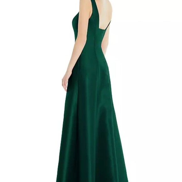 Alfred Sung D826 Hunter Green Square Neck Satin A-Line Gown Sz 4 NWOT - Picture 3 of 6